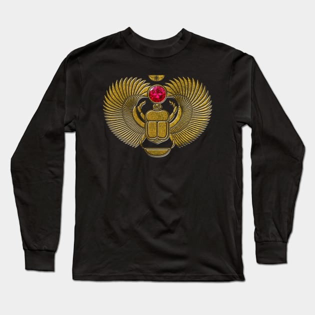 Egyptian Scarab Beetle Gold and Ruby Stone Long Sleeve T-Shirt by Nartissima